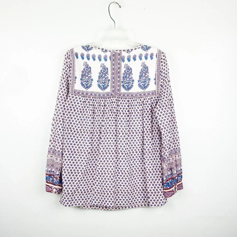 ☀️ J CREW Point Sur Printed Boho Floral Tassel Top Size XS Oversize